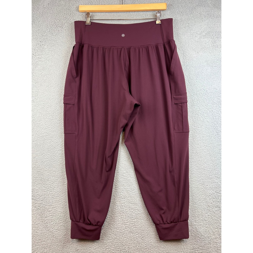 Athleta Salutation Cargo Jogger Pants Burgundy Maroon Womens 2X High Rise Yoga - Picture 2 of 10